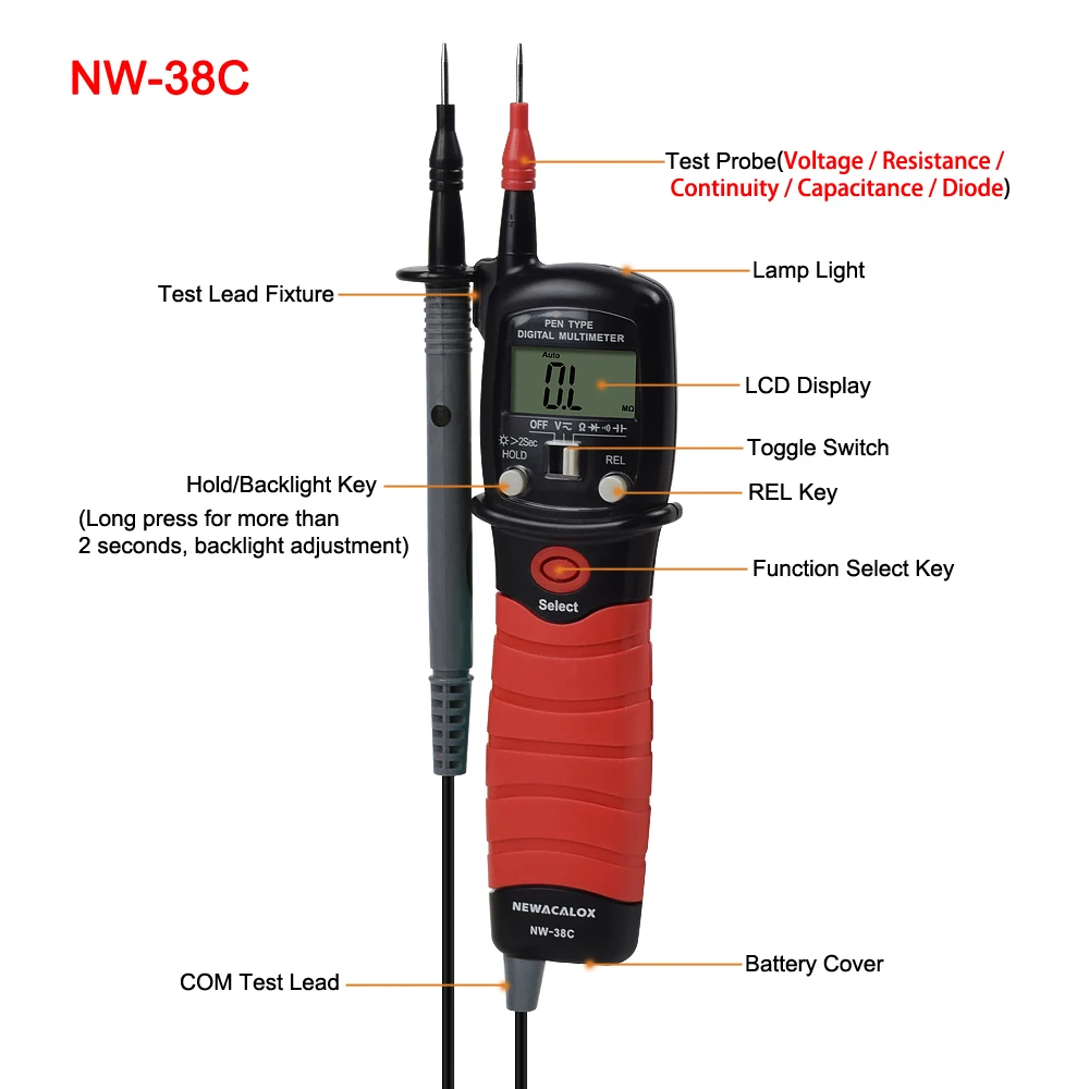 Koop NEWACALOX Handheld Backlight Lcd scherm Digitale Multimeter Pen Type Meter DC AC Spanning Weerstand Diode Continuïteit Tester Tool