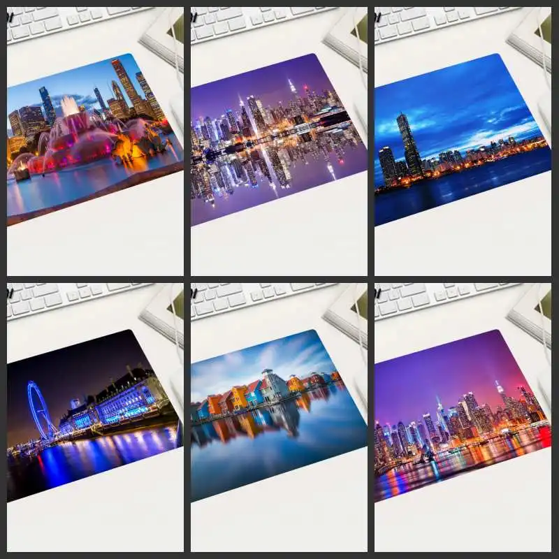 

XGZ Specials Part Country Free Shipping City Night View Mouse Pad Small Size Rectangular Skid Suitable Laptop Office Desktop