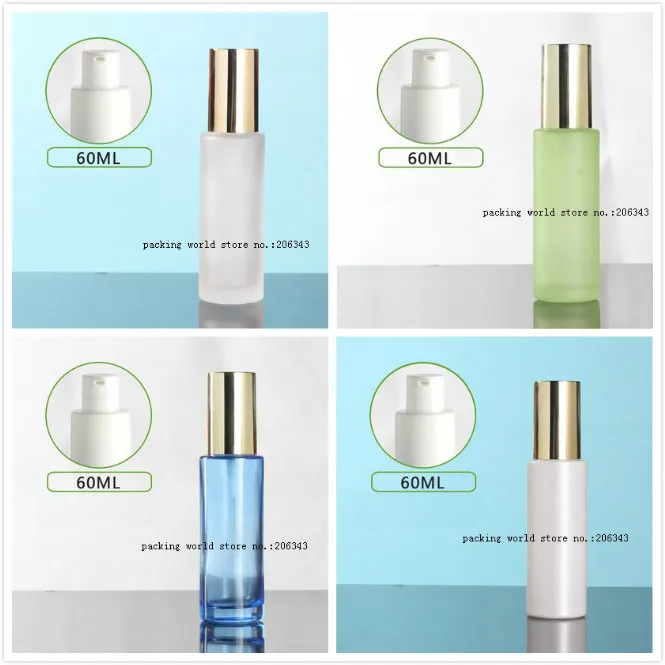 

60ml frosted/green/blue/white glass bottle shiny gold lid for serum/lotion/emulsion/foundation/skin care cosmetic packing