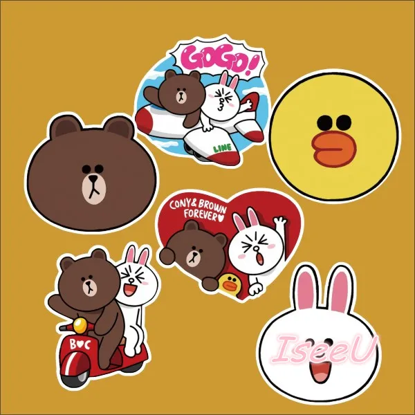 Line Town Brown Coony Sally Happy Together 6pcs Decal Notebook Skateboard Trolley Case Backpack Tables Pvc Love Cute Car Sticker Car Sticker Cute Car Stickersstickers Stickers Aliexpress