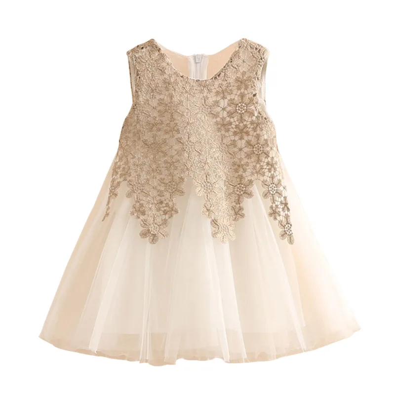 

Kids Girls Baby Tutu Dress Flower Golden Lace Mesh Dress For Wedding Brithday Party Princess Formal Dress