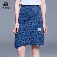 AOFULI L~ 4XL 5XL Женская Асимметричная джинсовая юбка летняя брендовая юбка размера плюс с леопардовым принтом длиной до колена A3955
