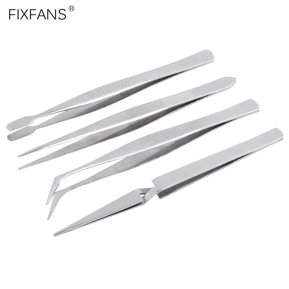 Набор точных пинцетов из нержавеющей стали FIXFANS 4 шт. прямые изогнутые Плоские