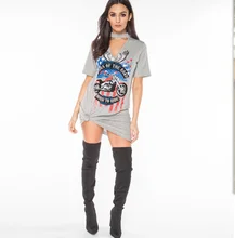 2017 Summer motorcycle eagle print T Shirt Dress 2017 Women Deep V Neck Sexy Bodycon Bandage Party Dresses Casual T-Shirt Dress