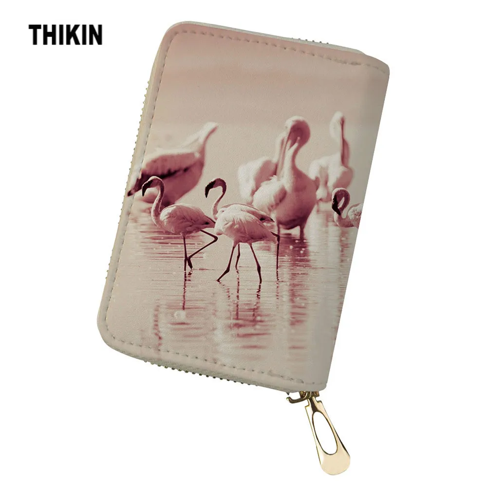 

THIKIN 3D Flamingo Animal Pattern Print Credit Cards Wallet Female Business Card Holder Slots PU Leather Women Protect Case