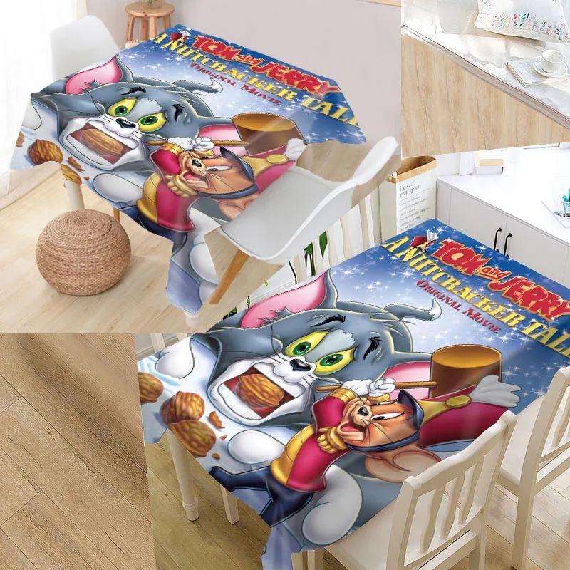 Оригинальная скатерть Tom and Jerry с принтом Оксфорд, прямоугольный водонепроницаемый маслонепроницаемый стол, квадратная Свадебная скатерть