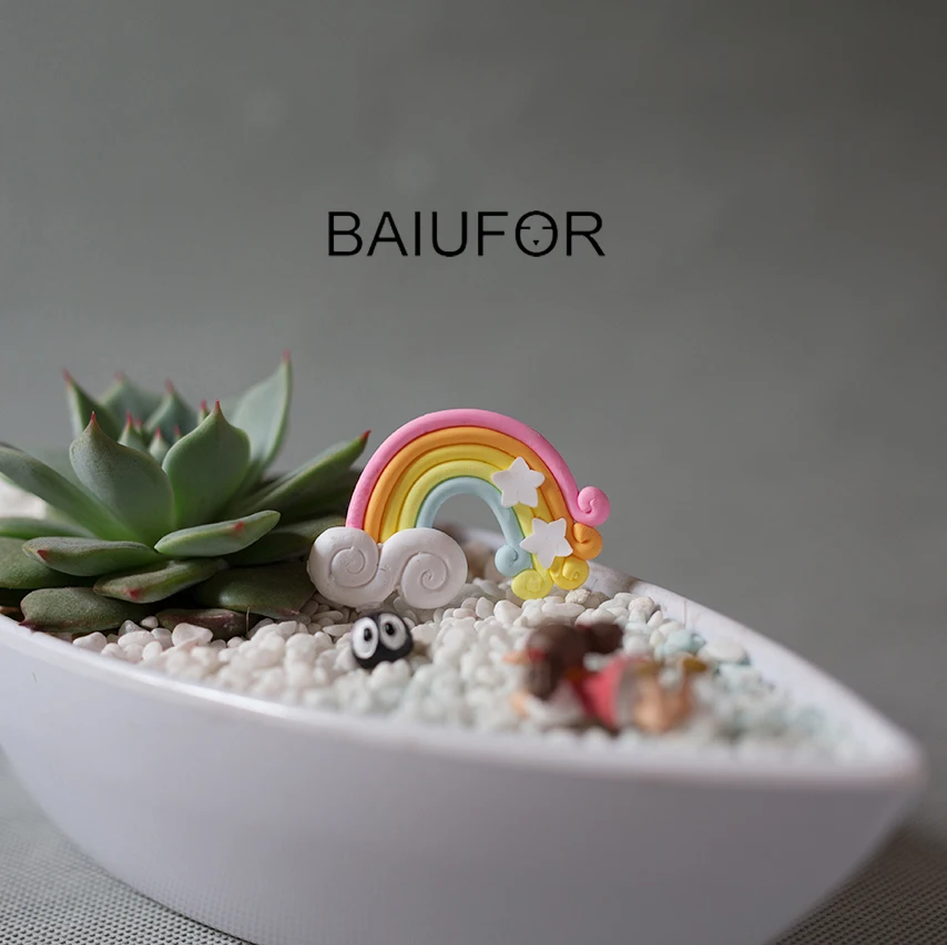 

BAIUFOR Figurines & Miniatures Colorful Clay Rainbow Handmade Crafts DIY Mini Fairy Garden Miniature Succulents Pots Decor