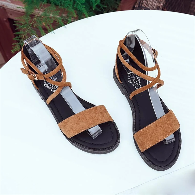 shoes woman sandals girls  Women Flat Sandals Cross Straps Open Toe Buckle Low Heel Sandals Wedge Summer  O0516#30  9 - 