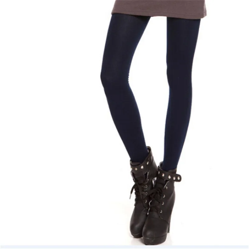 Стиль женские теплые зимние плотные флисовые облегающие леггинсы, стрейч брюки - Цвет: Тёмно-синий