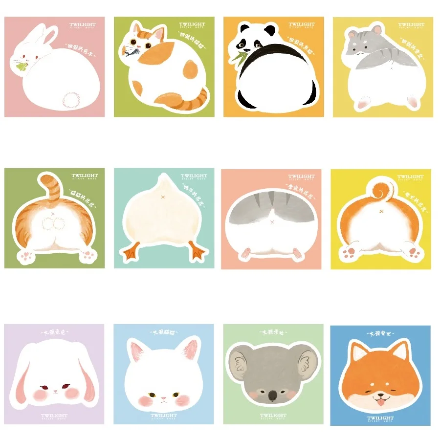 

24 pcs/Lot Cartoon animal buttocks memo pad Cute fox panda dog hamster sticky notes Stationery Office School supplies A6330