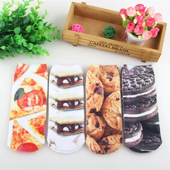 

Popular Casual Women Low Cut Short Socks 3D Printed food Anklet Hosiery Ladies Short Socks Art Picture Girls Socks 4 pairs/lot