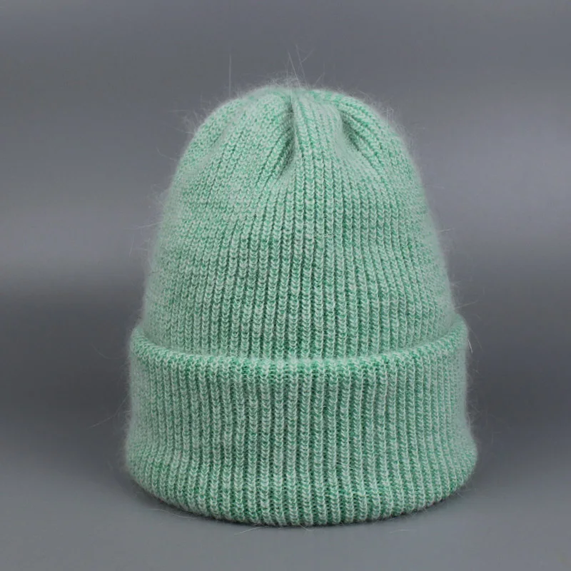 Брендовые женские осенне-зимние шапки, эластичные вязаные шапки из кроличьей шерсти Gorro, одноцветные шапки-бини, высококачественные милые Повседневные шапки для девочек - Цвет: Green