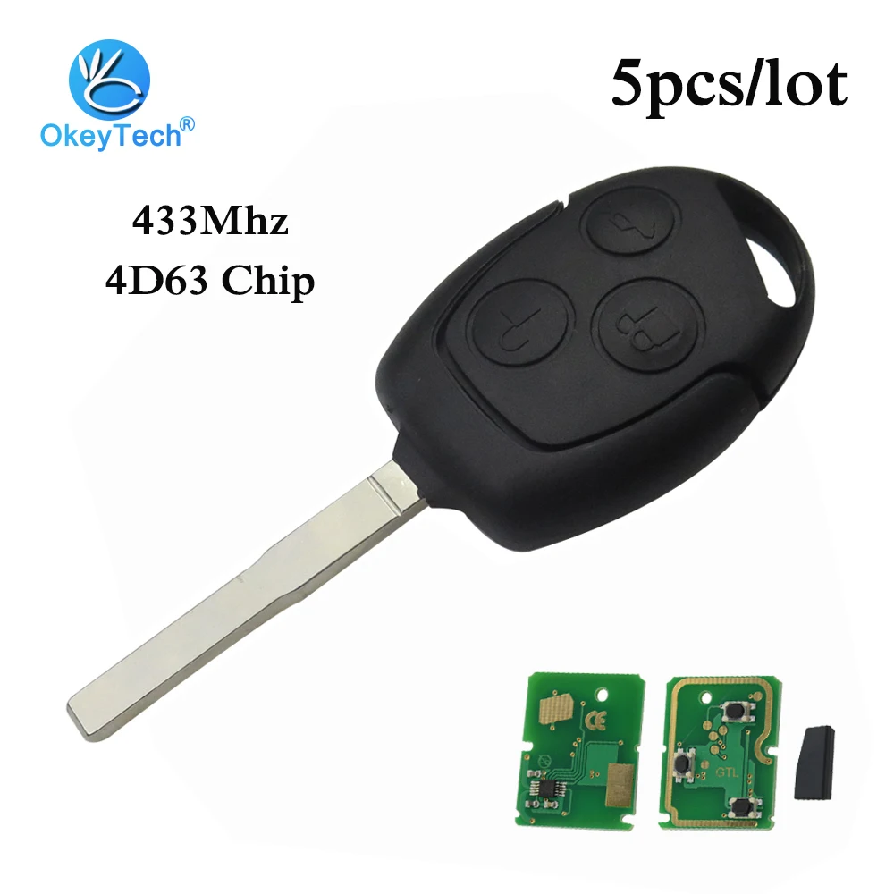 

OkeyTech 5pcs/lot 433MHZ 4D63 40 Bits Chip 3 Button HU101 Uncut Blank Blade For Ford Focus 2 3 Mk2 Mk7 Fusion Transit Remote Key