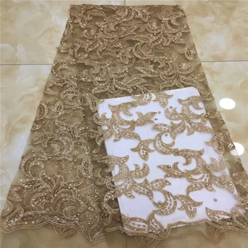 

VILLIEA Gold African Lace High Quality French Lace Fabric With Sequins Gold Color African Lace Fabric For Nigerian Wedding Dress