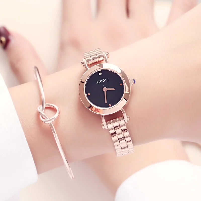 

GUOU Brand New Luxury Fashion Quartz Ladies Watch Clock Rose Gold Dress Casual girl relogio feminino Women Watches GU-8148