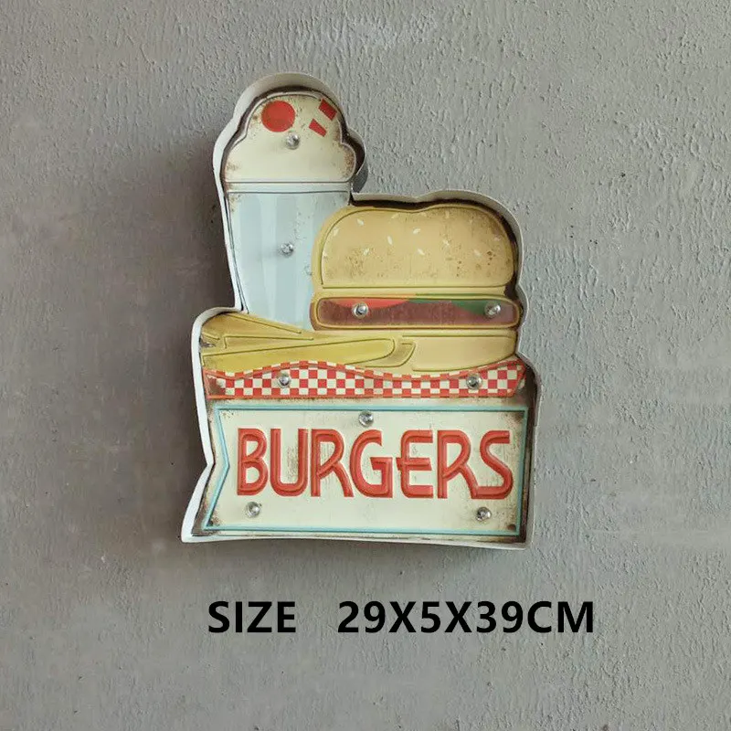 Burgers LED вывески для торговых клубов декоративные тарелки таблички винтажные