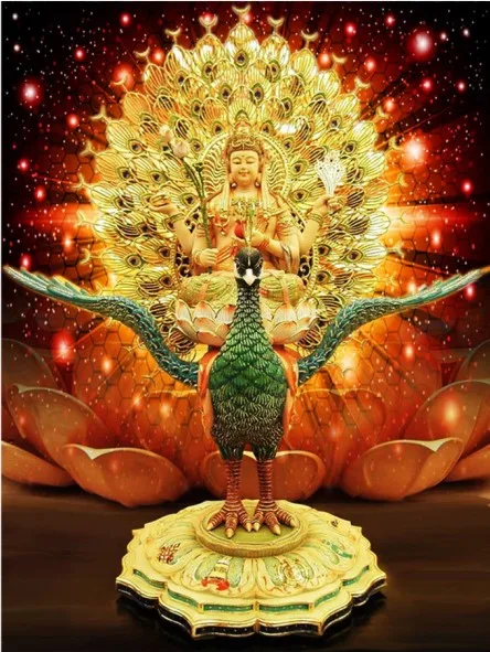 

Needlework Crafts 14CT Unprinted Embroidery DMC Quality Counted Cross Stitch Kit People Arts Peacock king Cundi four arm Guanyin