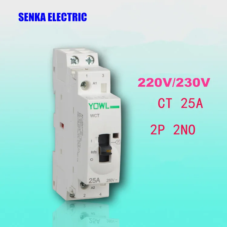 

2P 25A 2NO 220V/230V 50/60HZ Household Din rail ac contactor CT1