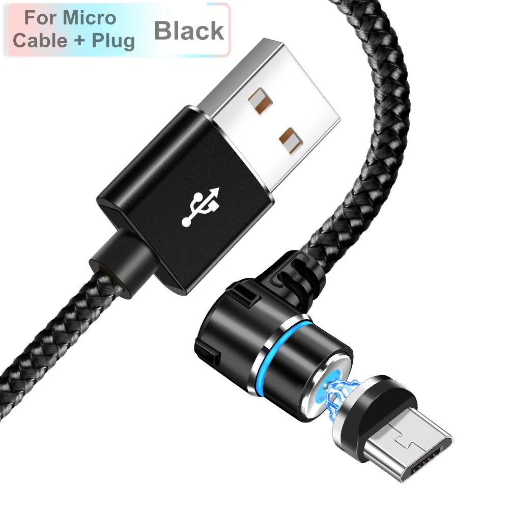 Магнитный usb-кабель Олаф для iPhone XS 7 samsung S9 Xiaomi huawei светодиодный магнитный кабель для быстрой зарядки на 90 градусов кабели Microusb type C USB C - Цвет: Black Micro Cable