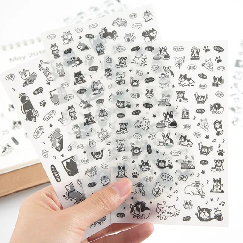 

6 Pieces/bag. Cute Dog Transparent Pvc Decorative Diary Stickers Scrapbook Decoration Stationery Sticker Set Gift Stickers