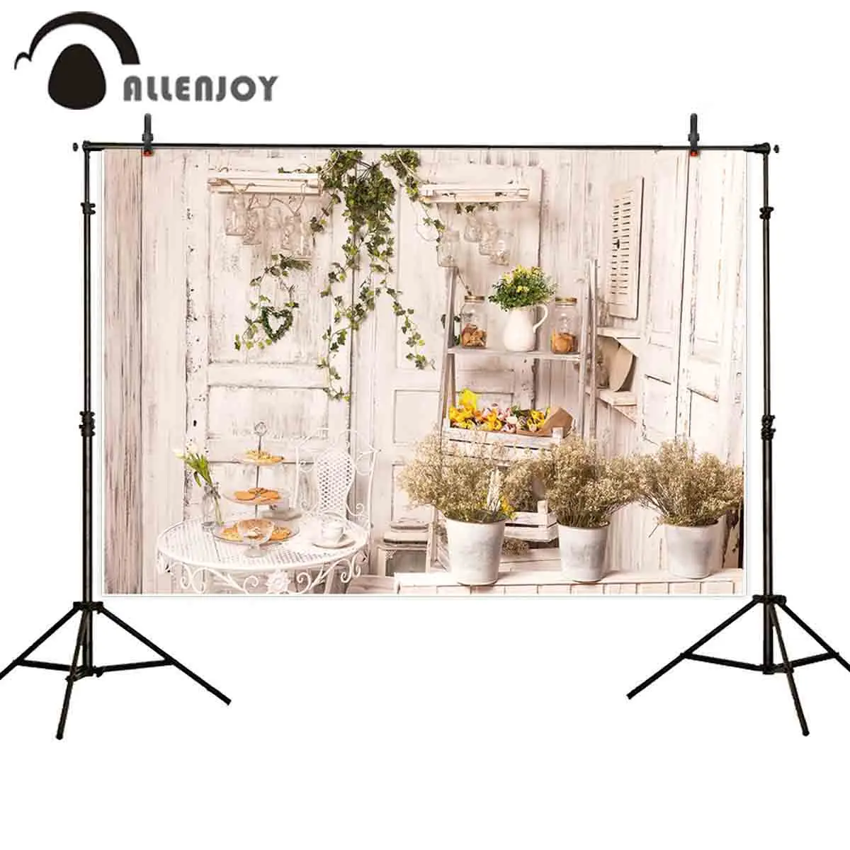 

Allenjoy photography backdrop Spring white wood room flower background child photocall photophone photo studio shoot prop decor