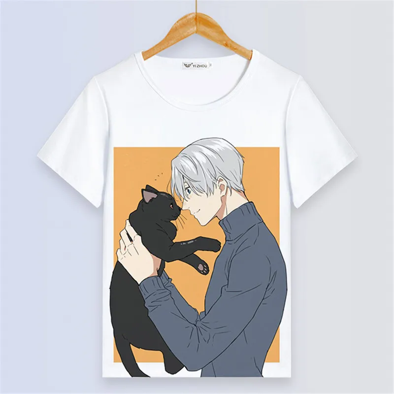 Аниме YURI on ICE Victor Nikiforov летняя футболка для влюбленных Kawaii Animals Женская
