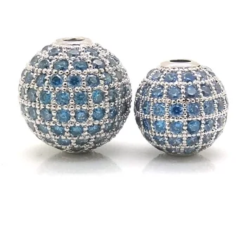

Diy Macrame Bracelets Jewelry Spacer Beads 6 8 10 12 14 16 MM Silver Color & Micro Pave Created Aquamarine CZ Round Metal Bead
