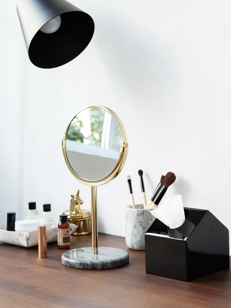 

1pc Marble Vanity Mirror Desktop Princess Mirror Nordic Style Simple double-sided Makeup Metal Mirror G0504
