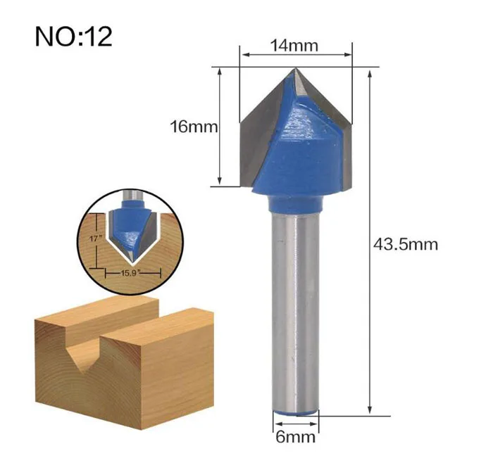 1 шт. 6 мм хвостовик древесины маршрутизатор бит фрезы прямой концевой фрезы триммер очистка заподлицо угловая круглая бухта коробка биты инструменты - Cutting Edge Length: NO 12