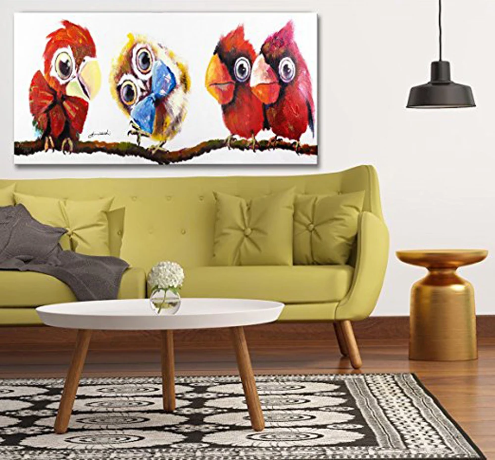 

Lovely Animal art NEW 100% hand painted Cartoon Oil Painting on Canvas Abstract Animal Wall Art for Home Decoration Happy Birds