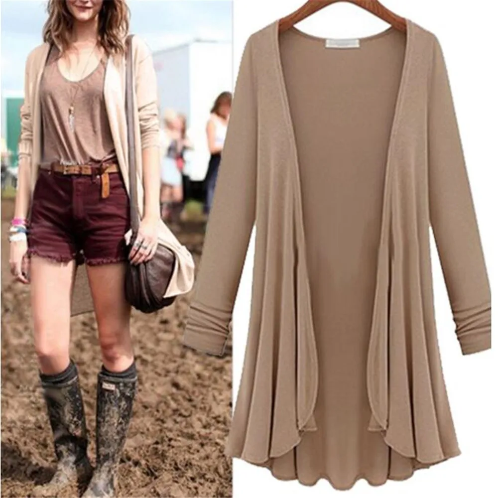 Women Cardigan Sweater Fashion Cotton Top Thin Blouse Long Sleeve 2019 Autumn Winter Cardigans Coat Big Size Flounce Plus Size