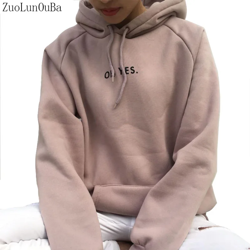ZuoLunOuBa осенне-зимний модный женский флисовый утепленный свитер с длинными рукавами и надписью Oh Yes Harajuku Свободный пуловер Размер S-XXL