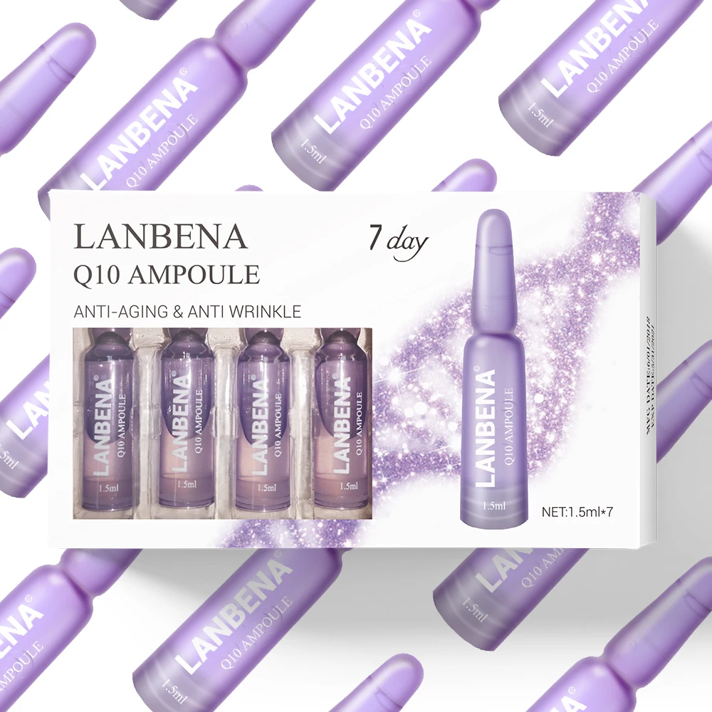 LANBENA 24K золотой ретинол+ Q10+ ампульная Сыворотка гиалуроновая кислота+ витамин С+ Антивозрастная отечность морщин Увлажняющий уход за кожей с сывороткой - Вес нетто: Q10