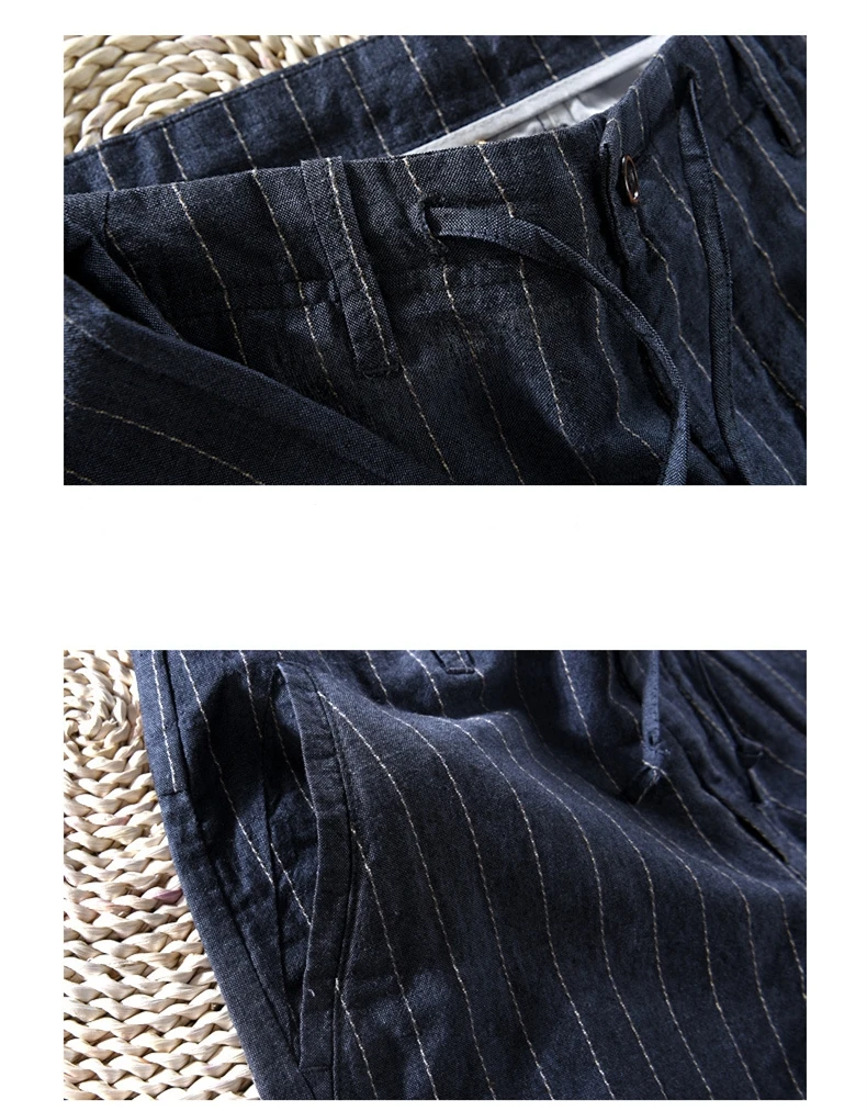 Мужские весенне-осенние модные брендовые в японском стиле винтажные полосатые хлопковые льняные Прямые повседневные мужские Штаны