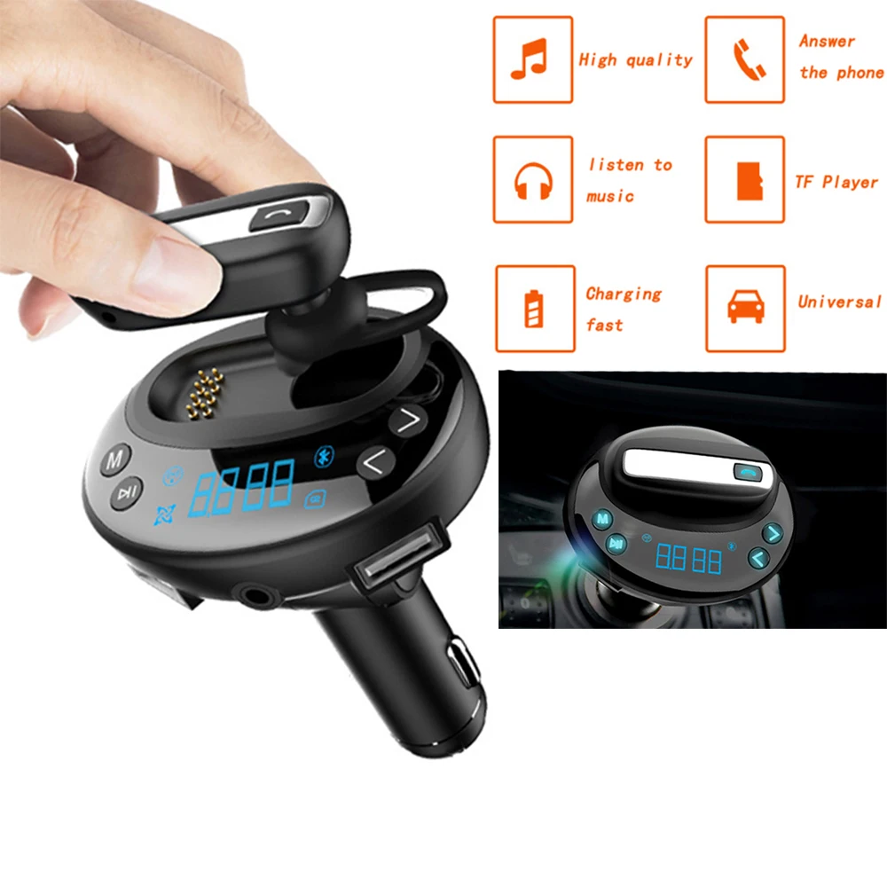 

High Quality Handsfree MP3 FM Transmitter Headset Quick Charger Car Bluetooth with Luminous Button V8 Music Player Dual USB