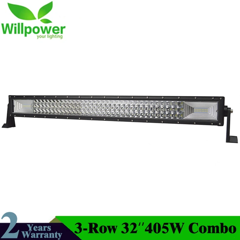 

3-Row 32" 405W Curved LED Light Bar Offroad 4x4 Led Light Beam Bar Combo Beam Led Work Light Bar 12v 24v For Truck Car