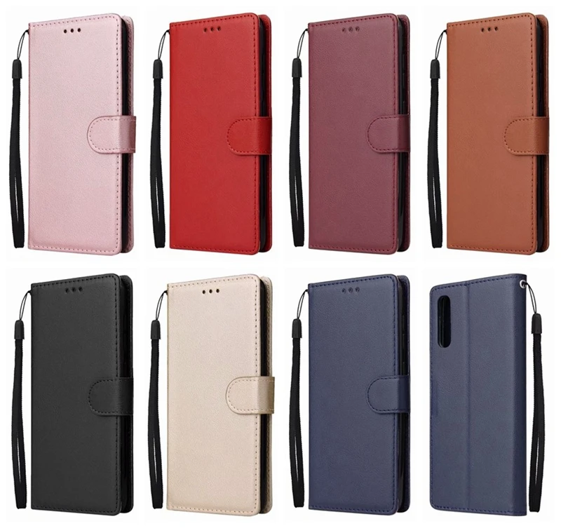 Однотонный кожаный чехол кошелек для Samsung S20 A70 A40 A10 Huawei Honor 8X Y6 2019 рамка флип