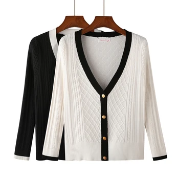 

Spring pit strip pure color loose knitted cardigan woman 2018 Korean version college style long sleeve knitted cardigan woman