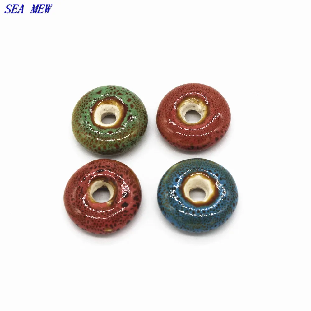 20.5mm*7mm Round Glaze Ceramic Bead 5mm Hole Beads Porcelain Flat Beads