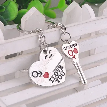 

100pairs Souvenirs Valentine's Day gift Couple I LOVE YOU Letter Keychain Heart Key Ring Silver Plated Lovers Key Chain