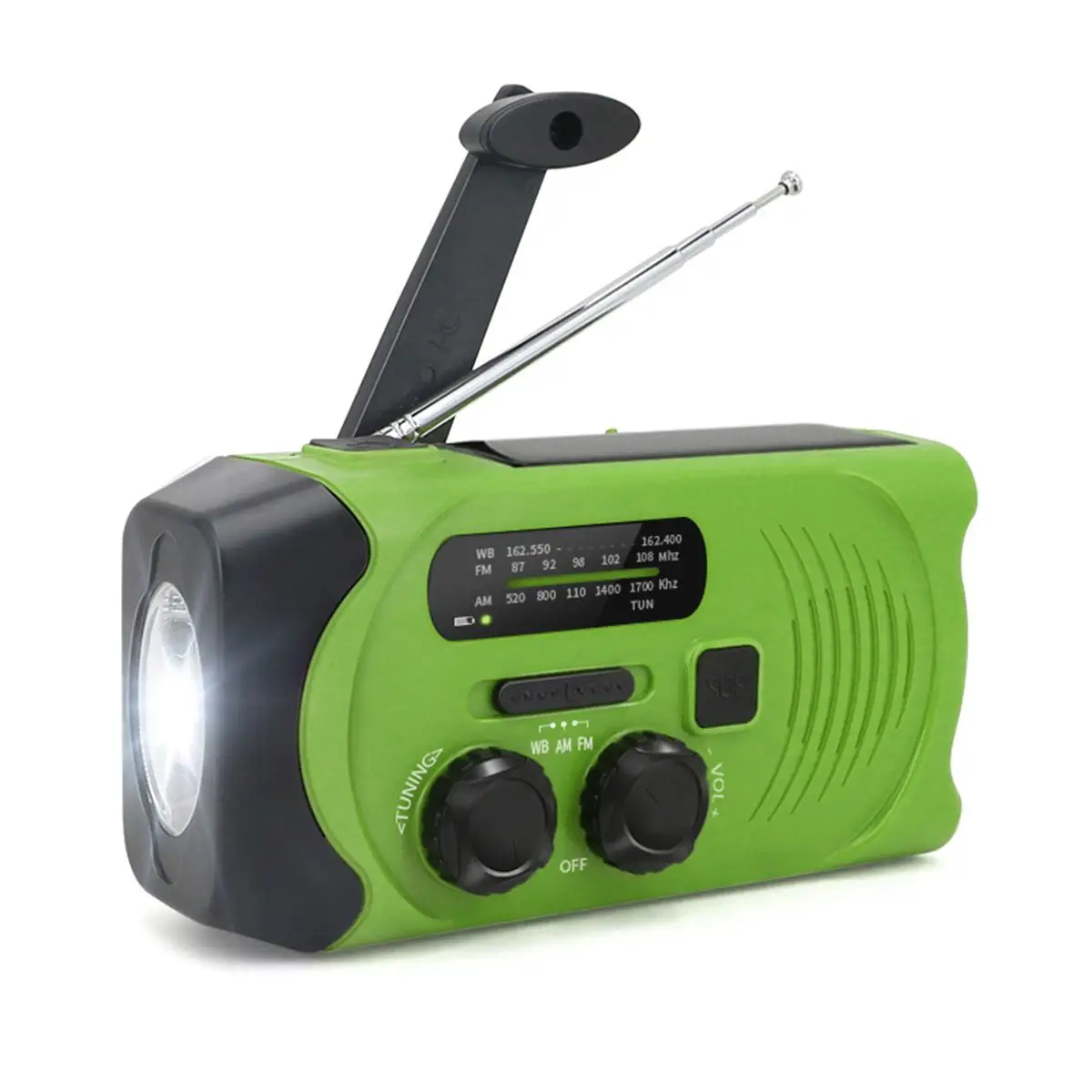 Глобальная погода радио приемник AM WB радиоприемник-фонарь рукоятка солнечная панель перезаряжаемая 2000mAh power Bank - Цвет: Green