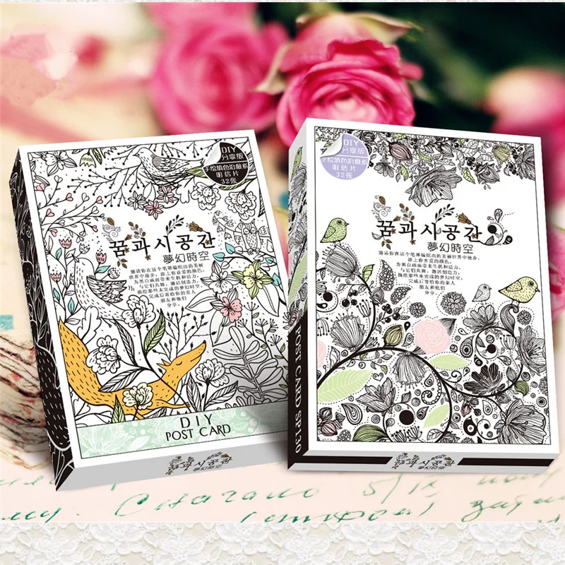 

32 Sheets/Set Secret Garden Coloring Card Retro Postcards DIY Post Cards Painting Drawing Cards Christmas Gift