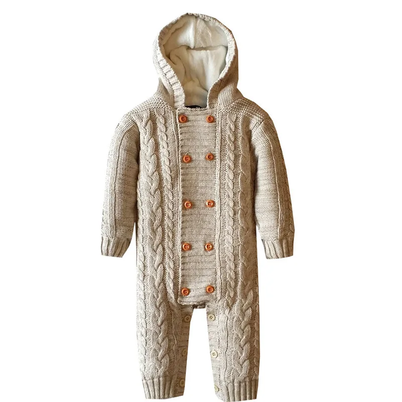 

Baby Rompers Winter Thick Climbing Clothes Newborn Boys Girls clothes Warm Romper Knitted Sweater Solid Hooded baby jumpsu D120