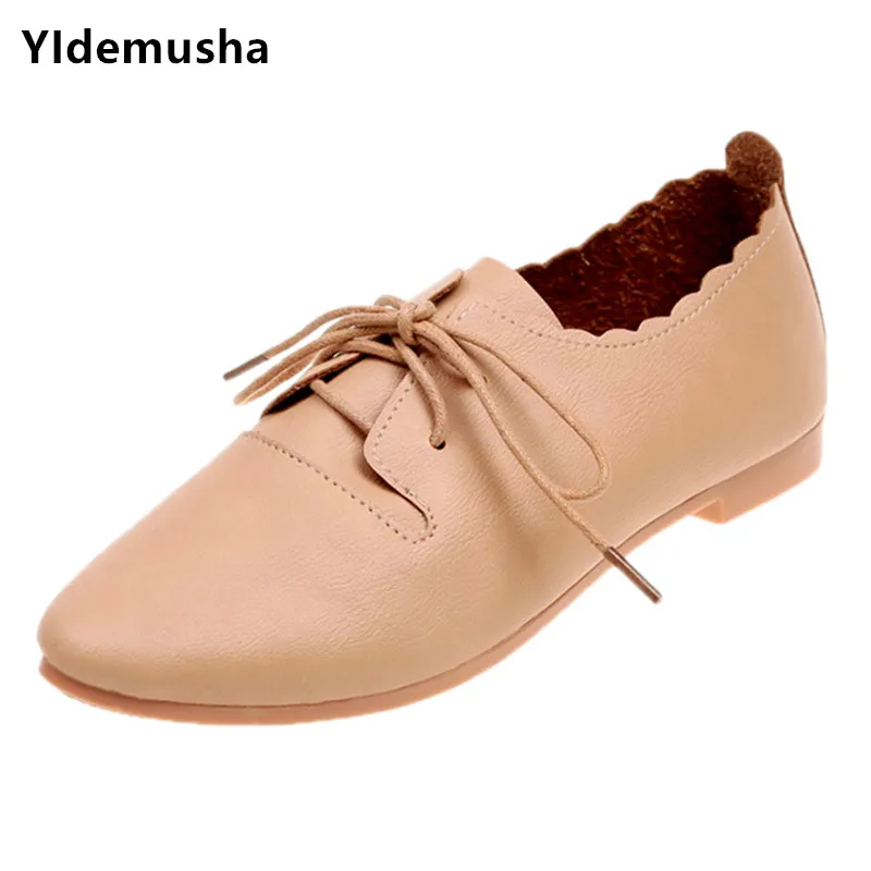 

YIdemusha Spring Casual Shoes Women Flats Platform Soft Sole Shoes Ladies PU Leather Brogue Shoe For Female Lace Up Footwear