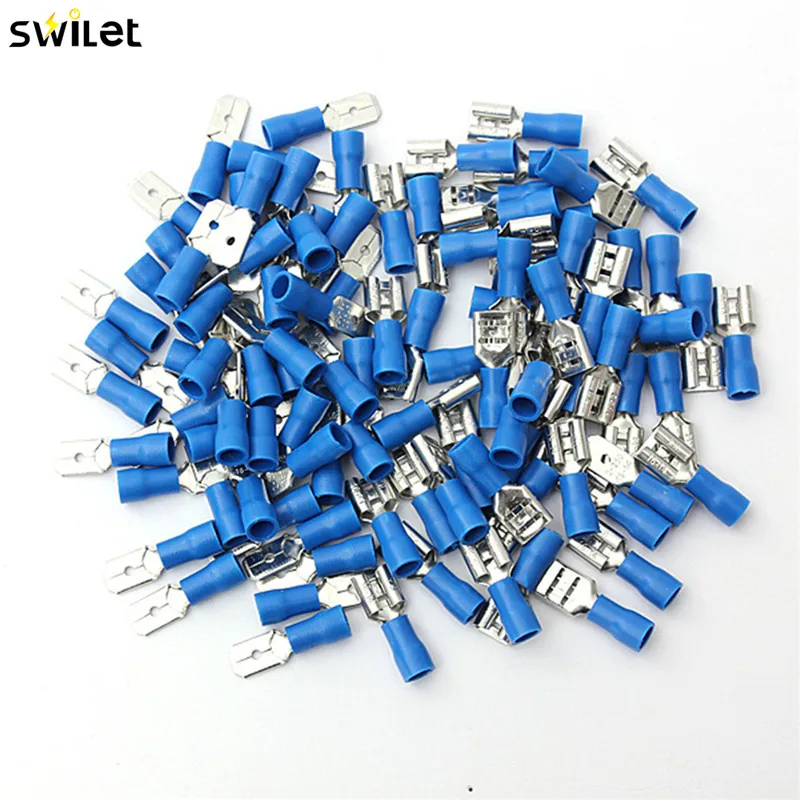 

SWILET 100Pcs/50Pairs Female Male Quick Connector Insulated Spade Crimp Terminal For 1.5-2.5mm2 Electrical Wire Cable Connection