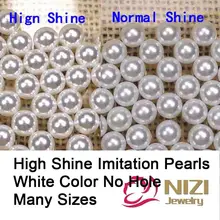 

White Ivory Color Pearls High Shine No Hole Beads For Craft Art Round Imitation Resin Pearls Many Sizes DIY Crafts Embellishment