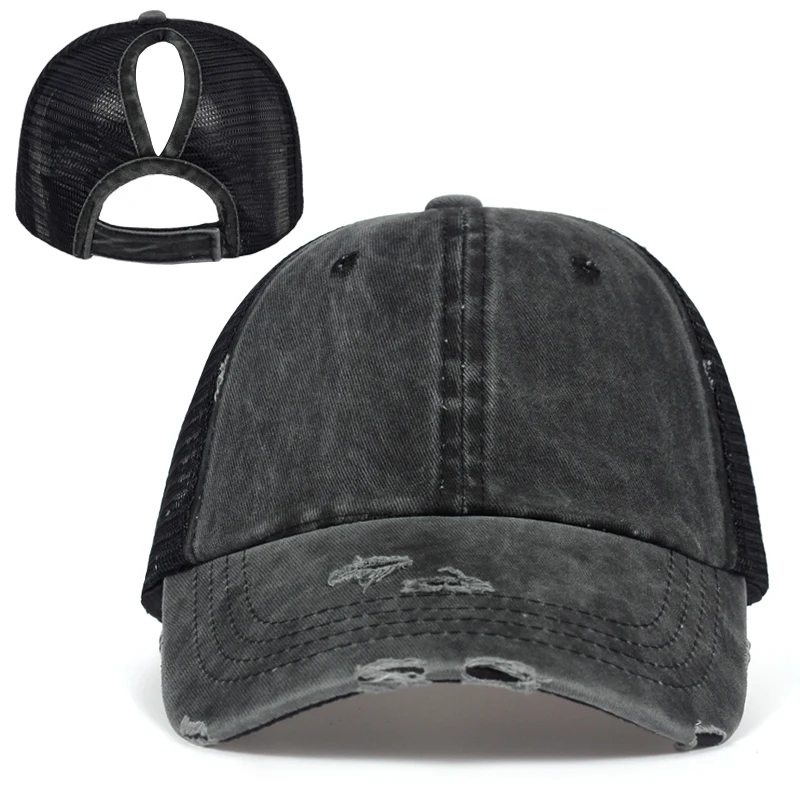 Модная вымытая сетчатая Кепка, бейсбольная кепка, уличная дышащая бейсбольная кепка, женская летняя кепка с хвостом пони, шапки для отдыха - Цвет: Темно-серый