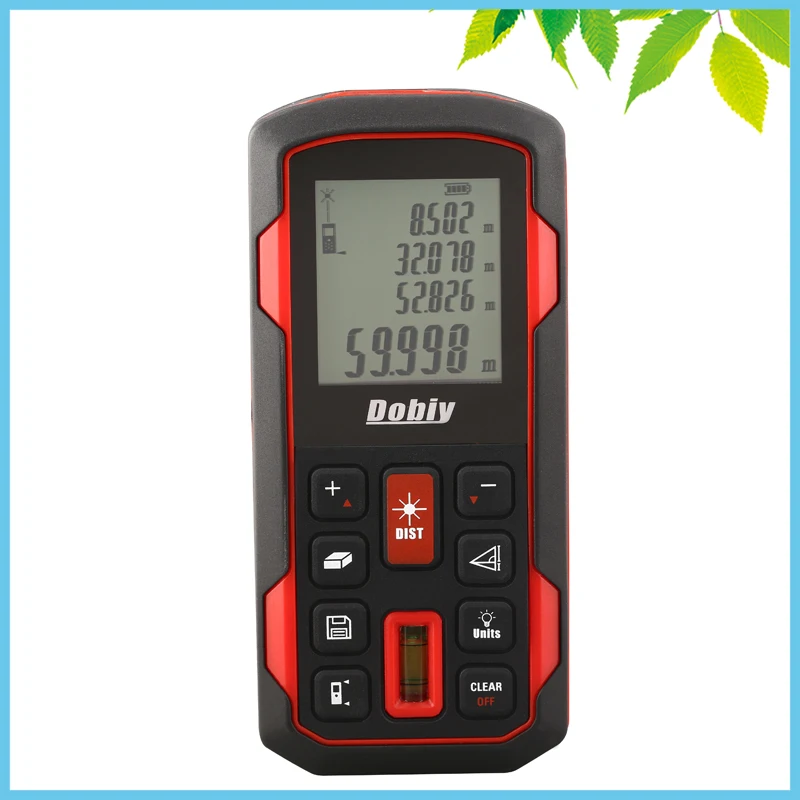 

60m LCD Digital Laser Distance Meter Pythagoras Bubble Level Range Finder Tape Measure Area Volume Distance Tester Tool FT Inch