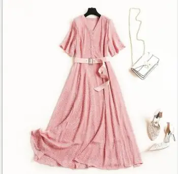 

Polka Dot Dress Summer 2019 New Women's Single-breasted V-neck Belt AccessorT3515