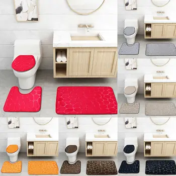 

3Pcs/set Bathroom Mat Pedestal Rug Non Slip Memory Push Bathroom Toilet Lid Cover Bath Mat Carpet Bathroom Toliet Rug